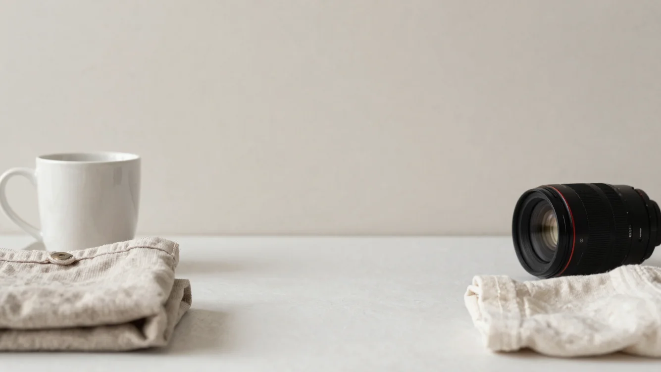 Bright studio product photography, organized fashion accessories and simple daily items, crisp detail, neutral backgroun